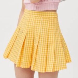 Urban Outfitters Katie Yellow Gingham Plaid Twirl Pleated Skirt